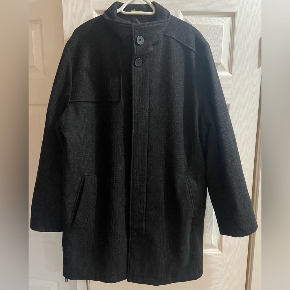 Kenneth Cole New York - Men’s Wool Blend Black Car Coat, Overcoat SZ 46R